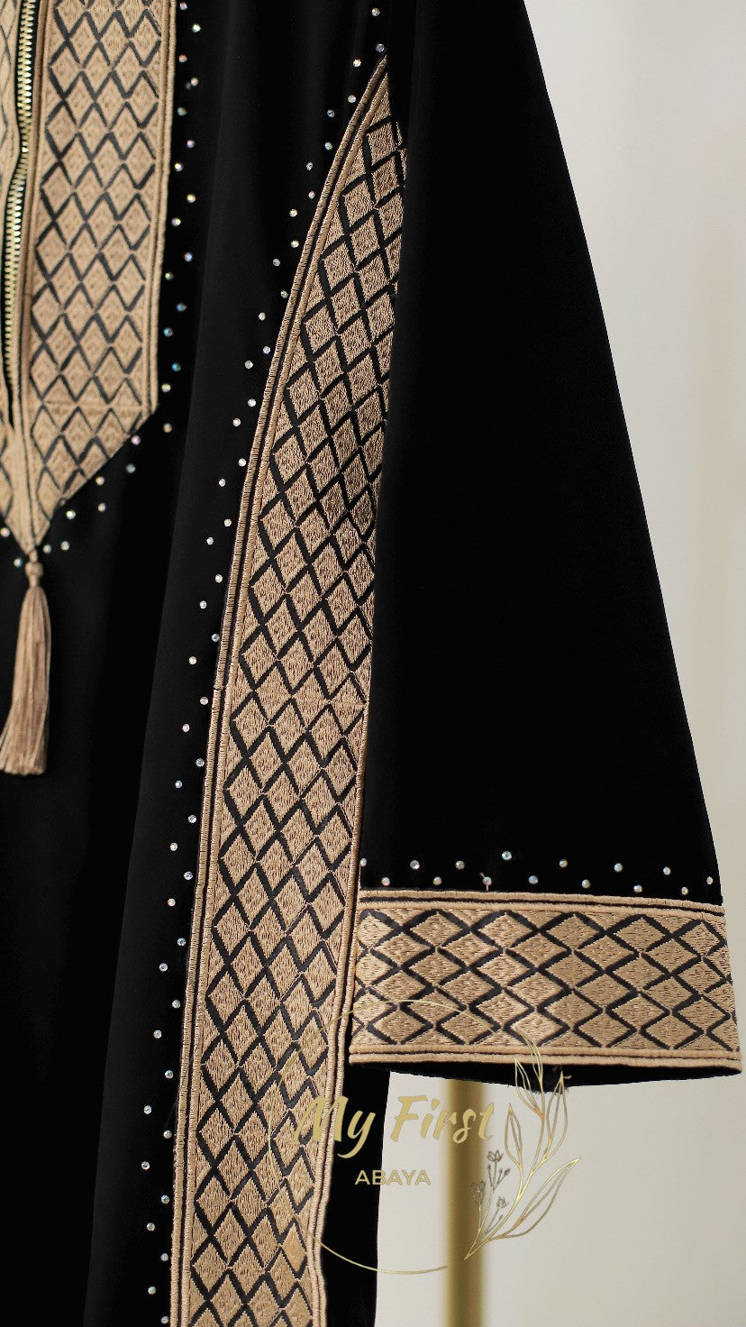 The Madinah abaya. Modest dress for young girls ages 4 to 12 years of age. Plain black chiffonhead scarf is included